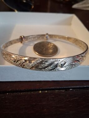 7" Etched Sterling Silver Bangle Bracelet